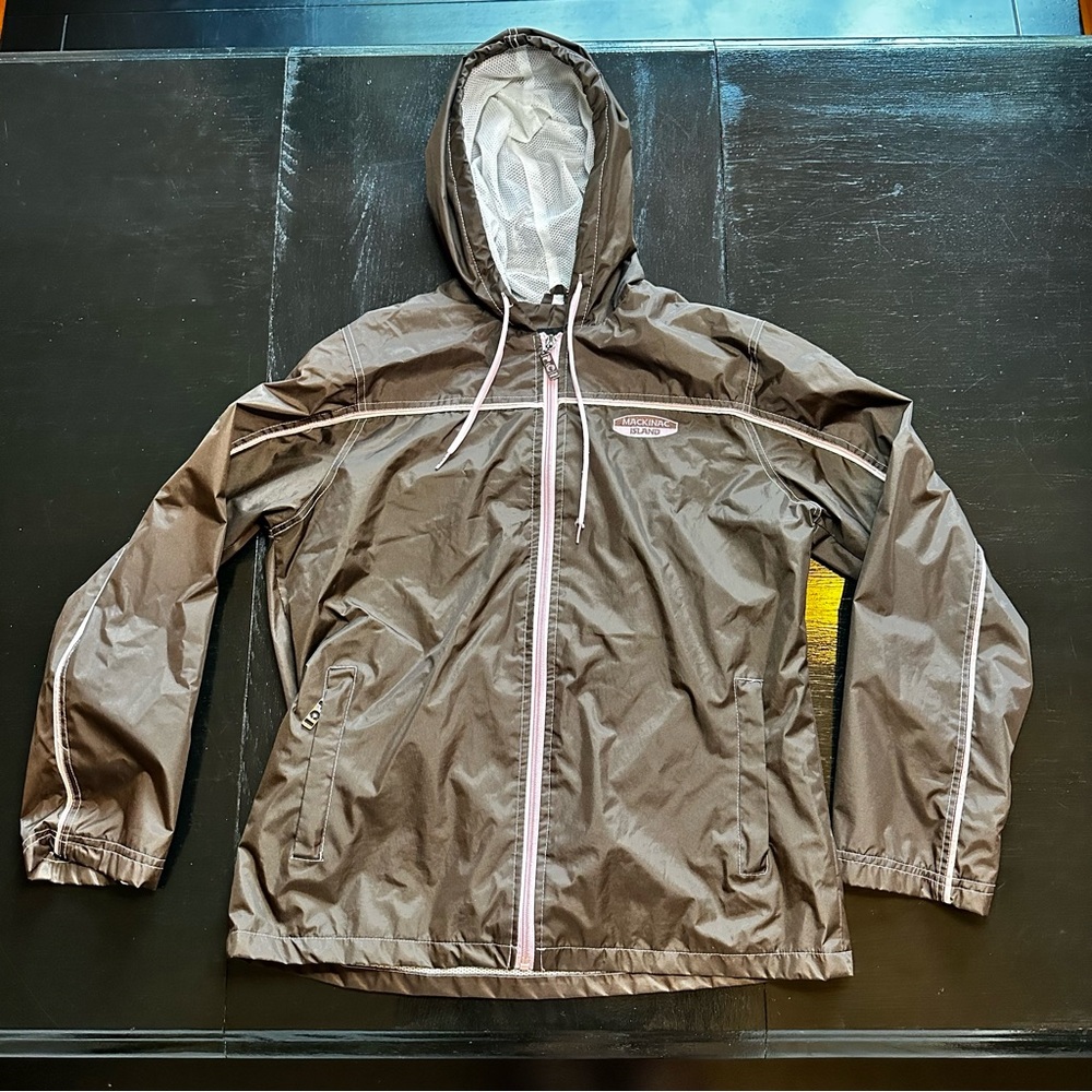 Retro Mackinaw Island Large Pink Pony Club Brown Pink Windbreaker Jacket